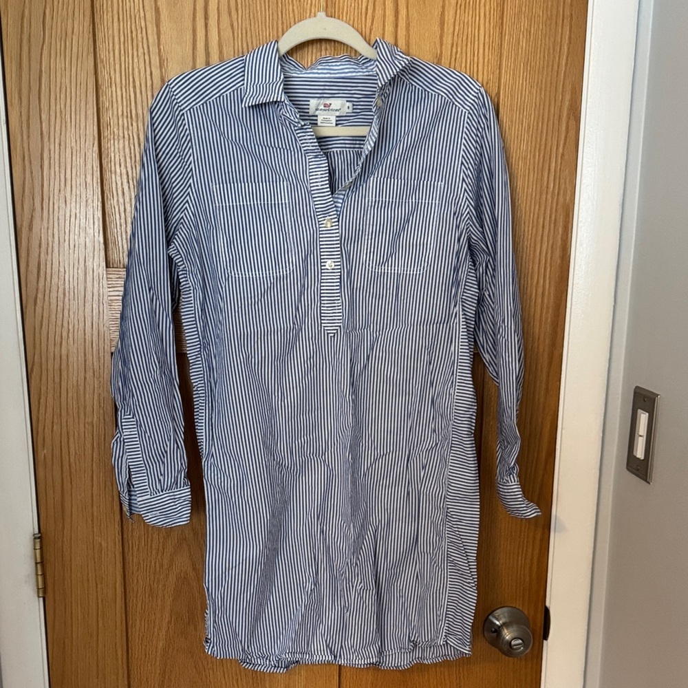 Vineyard Vines Navy Striped Casual Shirt-Dress